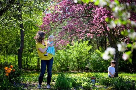 Mother cradling her baby in a sun‑lit park, both smiling